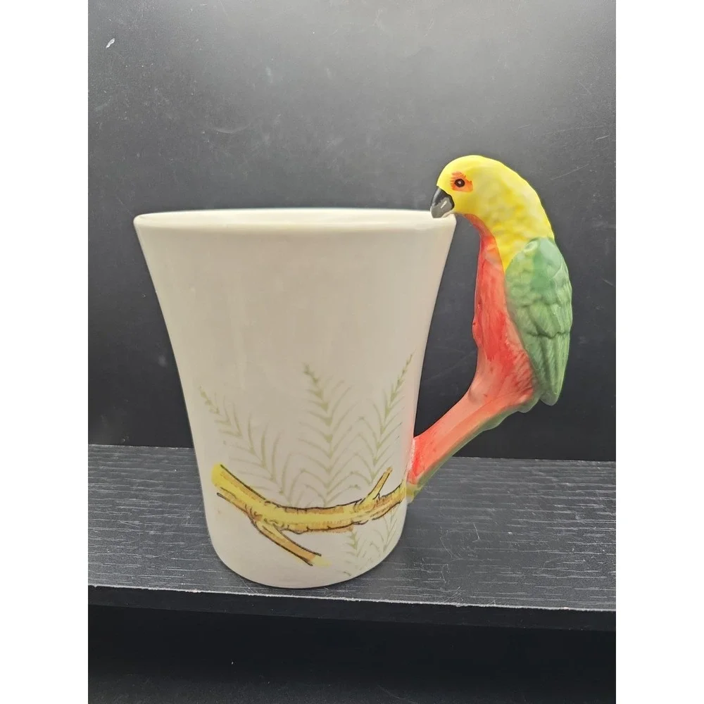 Pier 1 Parrot Bird Handle Large Coffee/Tea Mug  Green Yellow 5